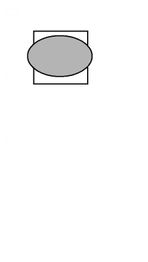Graues Oval vor einem schwarzen, quadratischen Rahmen auf weißem Hintergrund.
