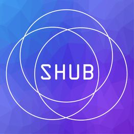 Abstract purple background with overlapping circles and the word "SHUB" in the center.