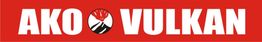 Roter Hintergrund mit weißem Text: "AKO VULKAN" und einem Vulkan-Symbol dazwischen.