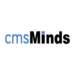 Logo of cmsMinds with "cms" in blue and "Minds" in black.