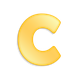 Golden letter C on a white background.