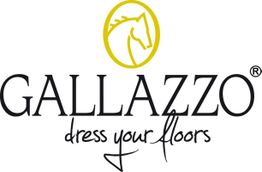 Gallazzo-Logo mit Pferdekopf-Symbol und Slogan „dress your floors“.