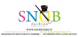 Logo colorato "SNOB fashion" con cilindro e bastone, sito e offerte Denny Rose.