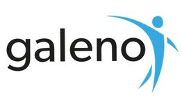 Logo mit dem Wort "Galeno" und einer blauen Personensilhouette daneben.