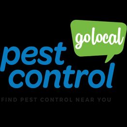 "Go Local Pest Control logo with blue text and a green speech bubble."
