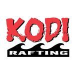 "KODI Rafting logo with red letters and wave design."