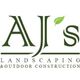 AJ's Landscaping & Outdoor Construction logo with a green leaf accent.