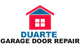 Stylized red house icon with blue roof and base on a black line.