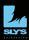Blaues Logo von Sly's Hairdesign mit stilisierter Haarsträhne auf schwarzem Hintergrund.