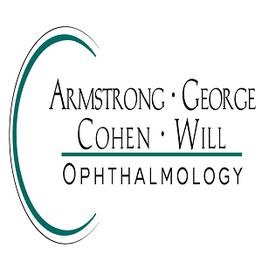 Logo with text: Armstrong, George, Cohen, Will - Ophthalmology, and a curved line design.