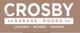 "Crosby Garage Doors logo, text: Licensed, Bonded, Insured, with stars on a brown background."