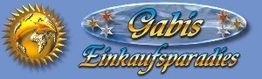 Logo: "Gabis Einkaufsparadies" mit Sonne- und Sterne-Design auf blauem Hintergrund.