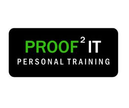 Schwarzes Logo mit grün-weißer Schrift: "PROOF² IT PERSONAL TRAINING".