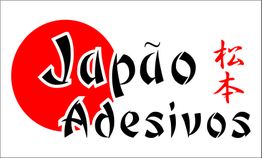 Logo com texto "Japão Adesivos" e círculo vermelho, simbolizando o sol, com caracteres japoneses.