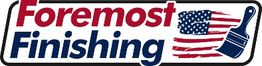 Logo of Foremost Finishing with an American flag brush design.