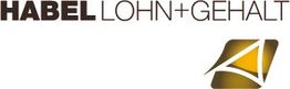 Logo mit Text "HABEL LOHN+GEHALT" und grafischem Symbol in Gelb und Braun.