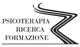 Logo con testo: "Psicoterapia, Ricerca, Formazione" e linee curve stilizzate a destra.