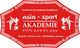 Logo der Asia-Sport Akademie: Fachschule für asiatische Kampfkünste, rot-weiße Gestaltung.