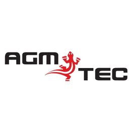 Logo de AGM TEC con un gecko rojo entre las palabras.