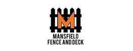 Logo with orange "M" behind a black fence; text reads "Mansfield Fence and Deck."