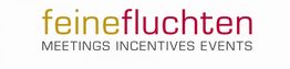 "Logo: 'feinefluchten' in Rot und Gelb, darunter 'Meetings Incentives Events' in Grau."