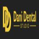 Logo of Dani Dental Studio with yellow letters on a black background.