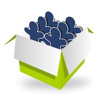 Grüne Schachtel mit blauen Figurenformen darin.