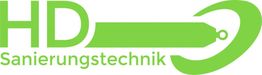 HD Sanierungstechnik Logo in Grün, mit einem stilisierten Rohrwerkzeug auf der rechten Seite.