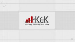 Logo von K&K mit rotem Balkendiagramm und Text "mystery shopping and more" auf grauem Hintergrund.