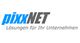 Logo von pixxNET mit dem Slogan "Lösungen für Ihr Unternehmen" auf weißem Hintergrund.