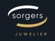Logo mit Schriftzug "sorgers JUWELIER" in Weiß und Gold auf dunklem Hintergrund.