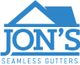 Blue logo reading "Jon's Seamless Gutters" with a roof graphic above the text.