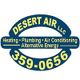 Desert Air LLC logo with services listed: Heating, Plumbing, Air Conditioning, Alternative Energy.