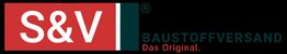 Logo von S&V Baustoffversand in Rot-Weiß auf schwarzem Hintergrund.