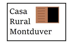 Texto "Casa Rural Montduver" junto a un símbolo de casa en marrón y negro.