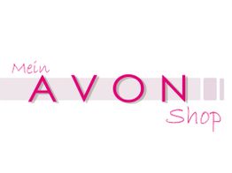 Text "Mein AVON Shop" in Rosa und Rot, auf weißem Hintergrund.