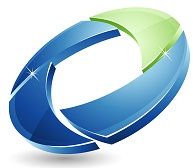 Abstraktes blau-grünes Ring-Logo mit glänzenden Akzenten.