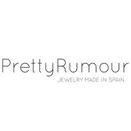 Logo de PrettyRumour, joyería hecha en España, texto negro sobre fondo blanco.