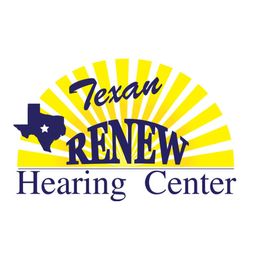 Texan Renew Hearing Center logo with sunburst and Texas map icon.