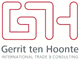 Logo mit roten Buchstaben "GtH" und dem Text "Gerrit ten Hoonte International Trade & Consulting".