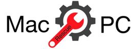 Mac PC Rescue logo with gear and red wrench design.