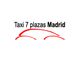 Logo de "Taxi 7 plazas Madrid" con un dibujo minimalista de coche rojo.