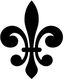 Simbolo nero di un giglio stilizzato su sfondo bianco.