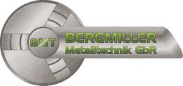 Logo mit Text: "BMT Bergmiller Metalltechnik GbR" auf metallischem Hintergrund.