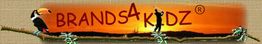 Logo mit "Brands4Kidz" in Rot, ein Tukan und eine Person auf einem Ast vor Sonnenuntergang.