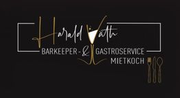 Schwarzes Logo mit Text: "Harald Väth Barkeeper- & Gastroservice Mietkoch" und Besteck-Symbol.