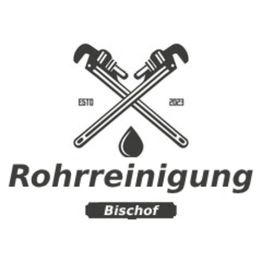Zwei gekreuzte Rohrzangen mit einem Tropfen darunter. Text: "Rohrreinigung Bischof".