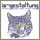 Zeichnung einer Katze mit gelben Augen, darüber der Text "is-gestaltung".