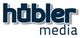 Logo mit Schriftzug "hübler media" in blauer und grauer Schrift.