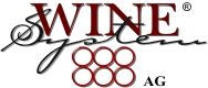 Logo der WINE System AG mit Weinflaschen-Symbolen und elegantem Schriftzug.